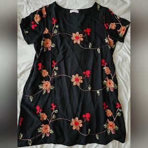 Ana & Rose Black with Red Floral Midi Dress Size XLarge